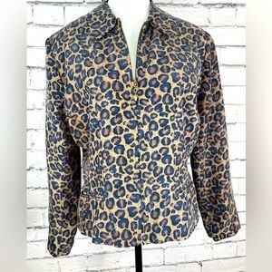 Annie Alexander Vintage Leopard Animal Print Track Jacket Silk size Medium